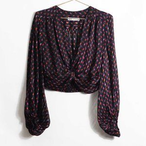 Zara V-Neck Crop Printed Long Sleeve Blouse M
